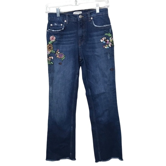 Zara Premium Denim Collection Blue Floral Embroidered Jeans - Picture 1 of 7